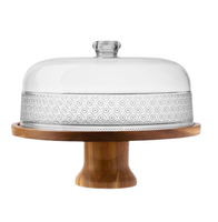 Support à gâteau en bois de style élégant avec couvercle en verre, support d'exposition en acacia, à un étage, accessoires de pâtisserie, mariage, fête, événement