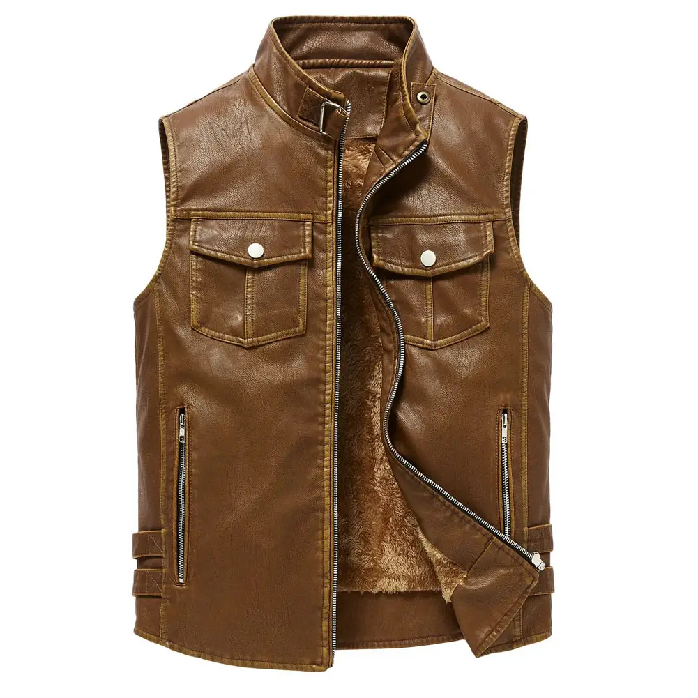 Sports Vest Men Fashion High Quality Outdoor Leather Winter Vest Motorcycle In Custom Style Cowhide Vest For Bikers