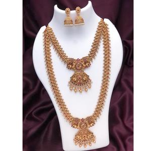 Juego de Joyería Nupcial Tradicional Antigua, Chapado en Oro con Moissanita, Collar y Aretes Clásicos para Mujer - Product Image 1