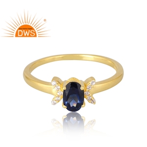 Anillo de plata de ley 925 hecho a mano en India, chapado en oro de 18 quilates con piedras preciosas naturales de circonita cúbica y zafiro, joyería fina para mujer, regalo para ella. - Product Image 3