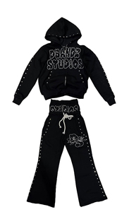 Ensemble de survêtements lourds deux pièces pour hommes personnalisés Oem Pantalon de survêtement et sweat à capuche imprimé avec strass pour hommes Survêtement - Product Image 6