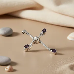 Pendentif croix tendance en argent plaqué rhodium avec pierres précieuses améthyste pour bijoux femme - Product Image 2