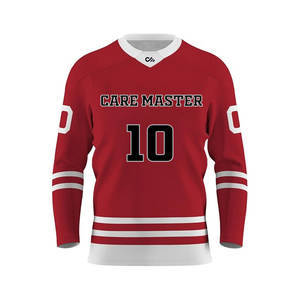 Maillot de hockey sur glace col en V rouge avec lettrage brodé Polyester respirant coupe ample adapté à toutes les saisons - Product Image 6