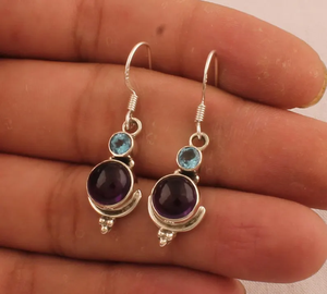 925 Sterling <b>Silver</b> Amethyst Blue Topaz <b>Earrings</b> Natural Gemstone Handmade <b>Silver</b> <b>Earrings</b> Anniversary Gift Wholesale Price - Product Image 4