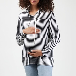 เสื้อมีฮู้ดลายทางแฟชั่นสำหรับคุณแม่มีฮู้ดผ้าฟลีซผ้าฝ้ายใยไฟเบอร์ดีไซน์ใหม่สำหรับผู้หญิงตั้งครรภ์มีฮู้ดลายพลอยเทียม - Product Image 1