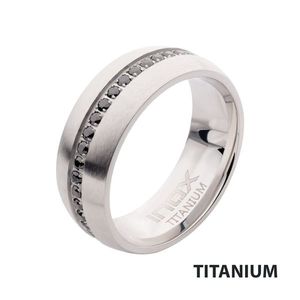 <b>Titanium</b> Prong Set <b>Black</b> Gem <b>Ring</b> Streamline Comfort Fit with Resizable Inlay and Plating Craft for Wedding - Product Image 1