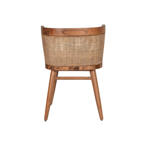Modern Teak Rattan Dining <b>Chair</b> with Rounded <b>Wooden</b> Back Frame Woven Rattan Panel Thick Seat Cushion for Apartment Use - Product Image 5