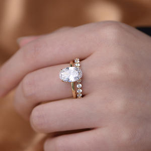 Lerca Fashion Damen 925 Sterling Silber Verlobungsring-Set Ovaler Schliff Moissanit & Diamant Stilvolle Versprechensringe - Product Image 3