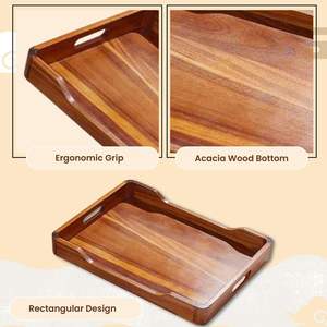 Plateau de service pliable en bois fait main avec poignée, design classique poli pour le salon, le petit-déjeuner, le café, les collations et le dîner - Product Image 6