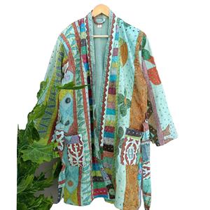 Chaqueta Vintage Kantha para Mujer, Bata de Algodón Acolchada Bordada a Mano con Bolsillo, Corte Largo, Ropa de Fiesta EN LA Playa, Recién Llegado, Talla XL - Product Image 1