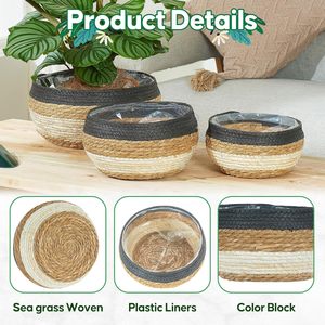 Pot de plante en jacinthe d'eau tissé à la main écologique de haute qualité à rayures 2 couleurs meilleure vente pour jardin ou décoration intérieure et extérieure - Product Image 6