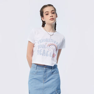 Nueva Camiseta Corta Sexy de Moda para Mujer, Talla Grande, Camiseta Lisa con Estampado Vintage para Mujer - Product Image 3