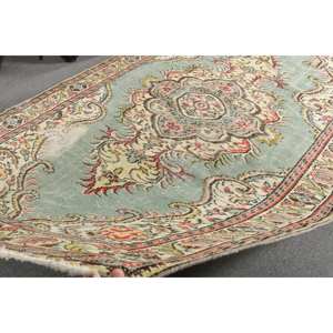 Classic Aubusson Pattern Wool <b>Rug</b> 5.7 X 9.2 ft <b>Traditional</b> Green Beige Vintage Turkish Design Latex for Living Room Hallway - Product Image 5