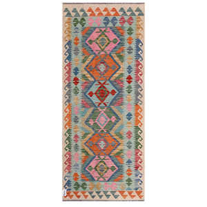 Alfombra Kilim de Maimana, Afganistán, 197 x 84 cm, Tapiz - Product Image 1