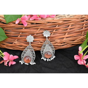 traditional artifical handmade <b>silver</b> look alike brass stone stud hoop earing for girls and women - Product Image 3