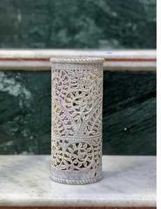 Lampe de chevet en pierre ollaire sculptée à la main en forme de vase à fleurs, décoration multifonctionnelle pour la maison, artisanat indien unique, cadeau - Product Image 4