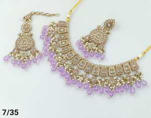 ชุดเครื่องประดับแฟชั่นอินเดียสุดพิเศษชุดสร้อยคอหิน CZ และไข่มุกพร้อมต่างหูชุดสวมหัวสำหรับผู้หญิง - Product Image 4