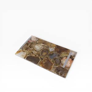 Organic Shape Emerald Green <b>Resin</b> Decorative Tray with Gold Branch Handles and <b>Sculptural</b> Edge Design - Product Image 5