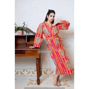 Robe Kimono en Coton à Imprimé Floral Légère et Respirante avec Cordon de Serrage, Logo Personnalisable pour la Nuit - Product Image 2