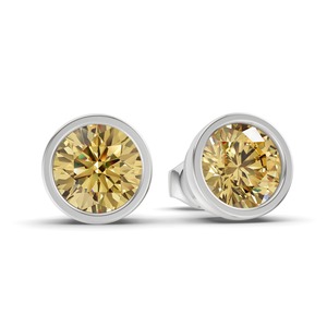 Clous d'oreilles classiques en or massif 14K, sertis de diamants de laboratoire ronds jaune citron, 1 carat au total, pureté VS, couleur fantaisie, pièce éclatante et vibrante - Product Image 2