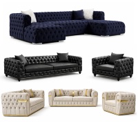Juego de Sofás Seccionales Extensibles Chesterfield en Forma de L, Tapizados en Terciopelo, Rellenos de Esponja, Muebles para Sala de Estar