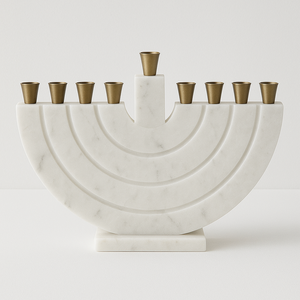 Ménorah moderne et tendance en marbre, porte-bougie de Hanoucca en pierre fait main, décoration élégante de Judaïca avec coupelles en laiton, style contemporain pour les fêtes - Product Image 6