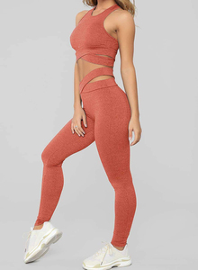 Mallas de cintura alta elásticas suaves con función de secado rápido, diseño único, traje de Yoga para Fitness para mujer, conjunto de ropa deportiva - Product Image 3
