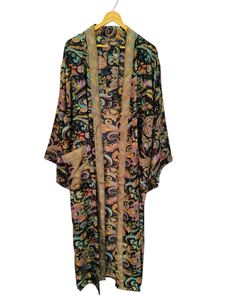 Bata de seda hasta el tobillo Bata multicolor Ropa de noche Bata India Vintage Seda reciclada Sari Kimono, - Product Image 6
