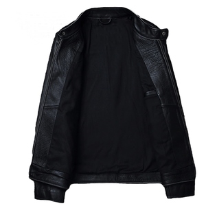 Veste de moto en cuir véritable pour homme de haute qualité, col montant, automne, vintage, fermeture éclair à capuche - Product Image 3