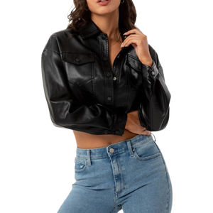 Vestes pour femmes, veste bomber noire à manches courtes faite à la main, en cuir de vache véritable, vêtements décontractés d'hiver, veste en cuir véritable pour femmes - Product Image 2
