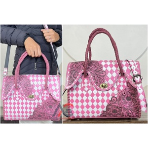 Nouveauté 2026 Sac fourre-tout en cuir de vache véritable à carreaux, style floral, élégant, sac à main pour femme, porté épaule et bandoulière, pour un usage quotidien - Product Image 1