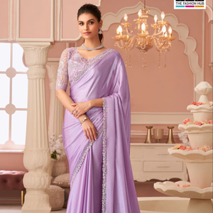 Sari de seda de alta calidad de diseñador exclusivo, hermosa secuencia de bordado, borde de trabajo, tradicional pakistaní para ropa de fiesta de boda - Product Image 1