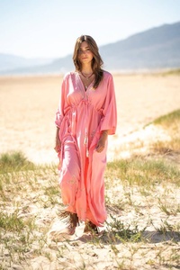 Nuevo Kaftán Largo de Playa con Estampado Tie-Dye Hecho a Mano en India, Ecológico, Sexy, con Dobladillo Acampanado y Manga 3/4 para Mujer - Product Image 2