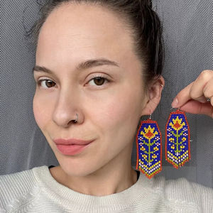 Boho ต่างหูลูกปัดด้วยการออกแบบสีฟ้าครามแอนดี้ cascading Fringe, เครื่องประดับของขวัญที่ไม่ซ้ำกัน - Product Image 1