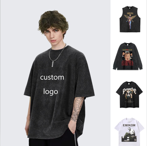 เสื้อยืดแขนสั้นสำหรับผู้ชายและผู้หญิงทรงหลวมซักแบบสั่งทำลายดอกไม้ทอด260กรัม - Product Image 1