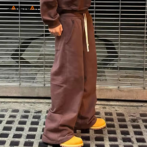 กางเกงวอร์มขาบานแบบผูกเชือกสำหรับผู้ชายกางเกงแบบซ้อนกันกางเกงขาบานผ้าฝ้าย100% ซักเสร็จ - Product Image 4
