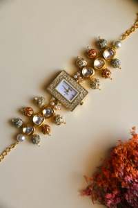 Elegant Indian Style Kundan and Jadau Beads Wrist <b>Watch</b> Luxury Quartz Timepiece with Jadau Beads Dial Wrist <b>Watch</b> For Women - Product Image 4