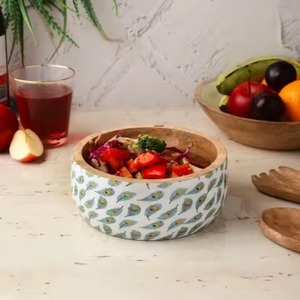 Handmade <b>Large</b> Acacia Wood Dough <b>Bowl</b> Decorative Centerpiece Wooden <b>Bowls</b> for Handcrafted Wooden <b>Bowl</b> Floral Sticker Design - Product Image 2