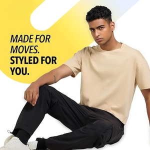 T-shirt beige surdimensionné pour homme, respirant, grande taille, coton doux, coupe décontractée, col rond, écologique, séchage rapide, quotidien - Product Image 2