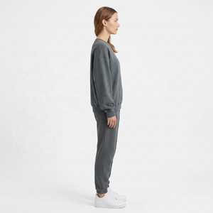 Suéter de Punto para Mujer, Formal, Color Gris Sólido, Hombros Caídos, Cuello Redondo, 100% Algodón, Bordado, Manga Larga - Product Image 3