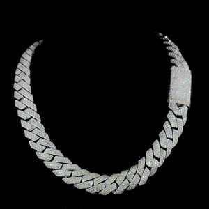Moissanite 15mm Miami Round Cut Diamond Iced Out Cuban Link Chain Weddings 925 Sterling Silver - Product Image 6