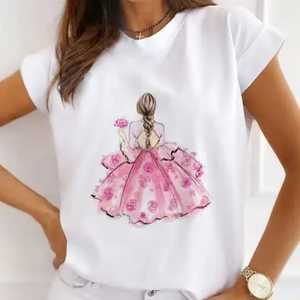 T-shirt à la mode d'été pour femmes personnalisé en gros Spandex doux respirant avec conception d'impression de caractère créatif approvisionnement d'usine - Product Image 5