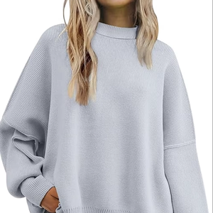 TRENDY CHRISTMAS SWEATER <b>OVERSIZED</b> BATWING <b>WOMEN</b> CREWNECK SIDE SLIT KNIT PULLOVER FALL FASHION LOOSE HOLIDAY JUMPER - Product Image 1