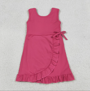 Vestido Mini sin Mangas para Niñas, Estilo A-Line con Volantes, Estampado, Transpirable, Lavable, Estilo Preppy para Verano, Ideal para Yoga - Product Image 5