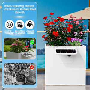 Pot de fleurs automatique à énergie solaire en acier inoxydable blanc de style moderne, avec revêtement en poudre, pour jardin et maison - Product Image 4