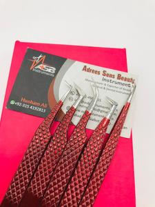 Pinzas de extensión de pestañas profesionales probadas a mano, rojo granate, Punta puntiaguda de acero inoxidable sostenible japonesa, Etiqueta Privada - Product Image 6