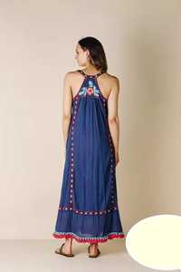 Vestido largo bordado de manga larga para mujer, ropa Sexy de estilo Vintage con flores, azul, mexicana, 2022 - Product Image 3