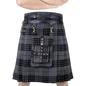 Kilts Híbridos Ajustables de 16 oz en Gris Tartan para Hombre con Bolsillo Frontal Desmontable 2026 - Product Image 3