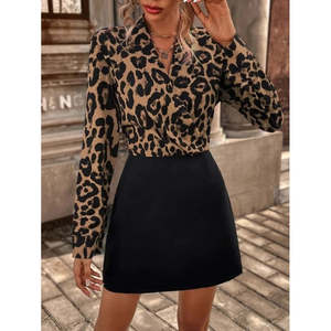 Vestido Mini de Crepé Importado con Escote Cruzado y Manga Larga para Mujer, Modelo 30169 - Negro - Product Image 2