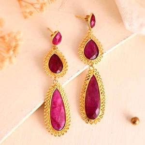 ชุดฝาหินหยกสีแดงธรรมชาติห้อย925เงินสเตอร์ลิงต่างหูชุบทอง24K เครื่องประดับอัญมณีแฟชั่นสำหรับผู้หญิง - Product Image 3